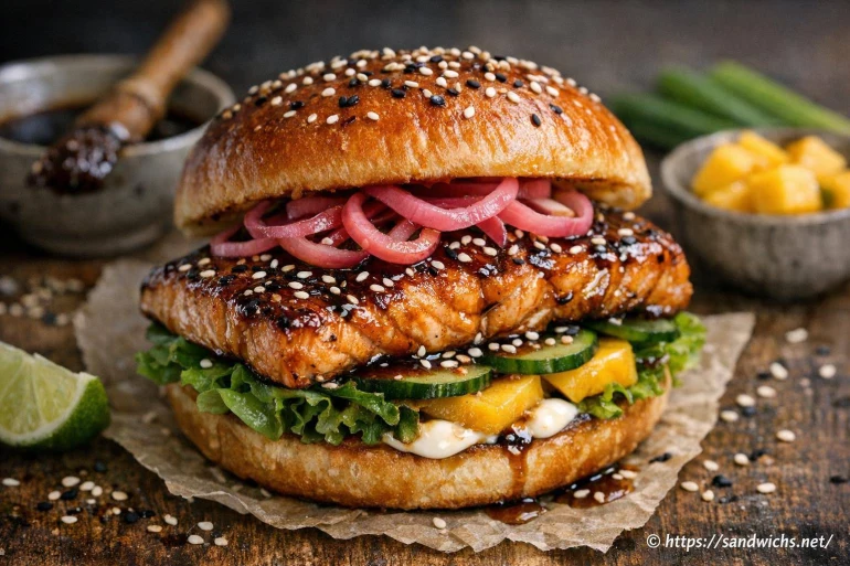 Burger saumon teriyaki : recette facile sucrée-salée à découvrir