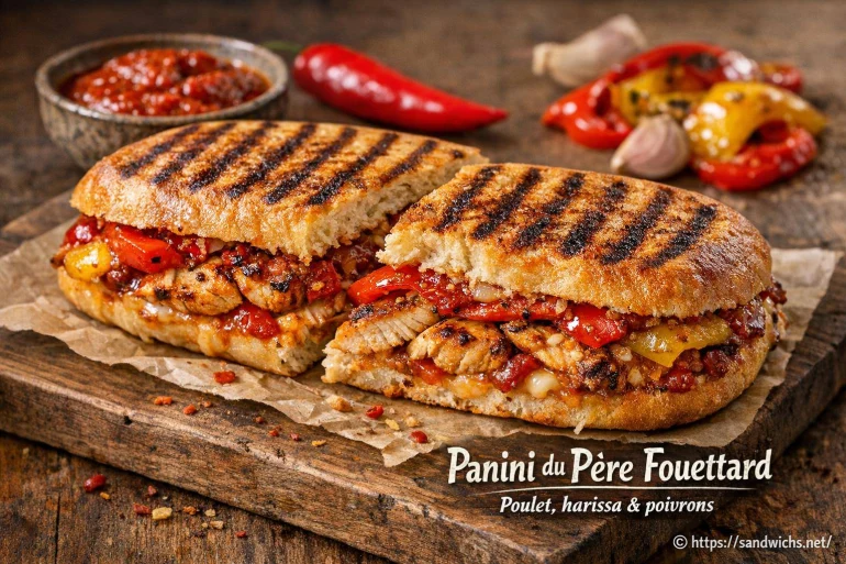 Panini du Père Fouettard : recette gourmande au poulet, harissa et poivrons