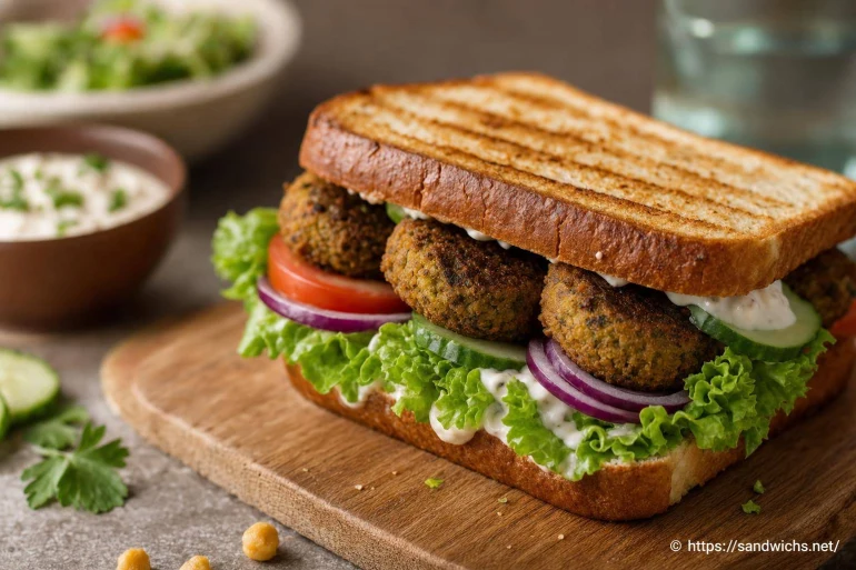 Sandwich pain grillé au falafel : recette sans viande facile et gourmande