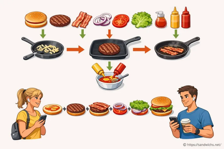 Étapes de préparation d'un hamburger complet