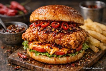 Burger poulet crispy chili oil : recette épicée à tester absolument