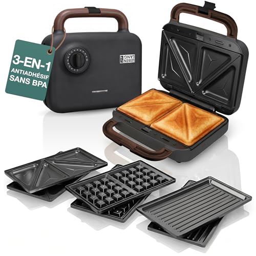 LEBENLANG Appareil a Croque Monsieur 3 en 1-750 W Avec 3 acc